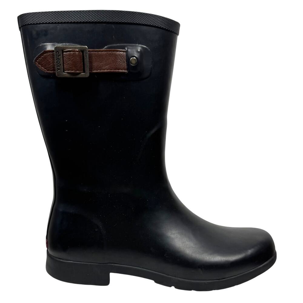 Chooka Boot Women 10 Black Buckle Mid Height Waterproof Rain Boot Outdoor Active
